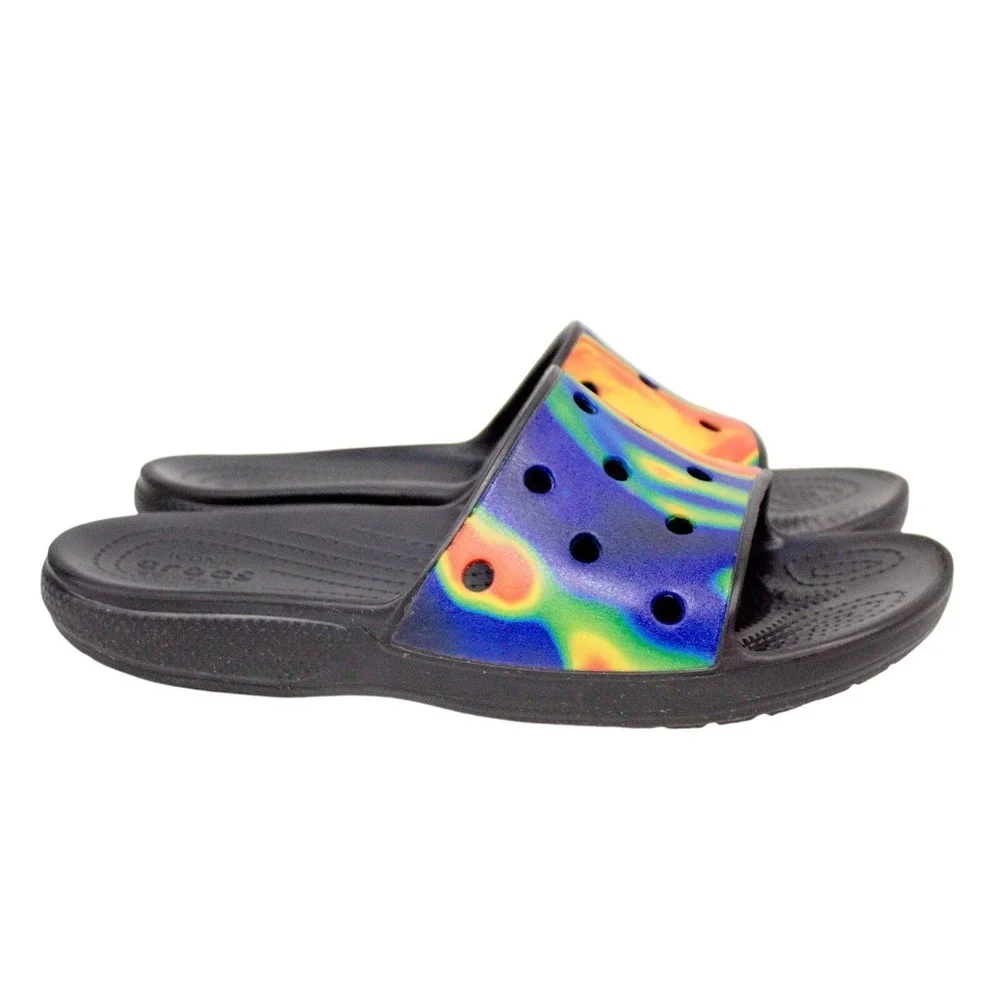 Crocs Classic Slide Tie Dye Multicolor Comfort Slip Ons Mens Size 11 Flip Flop